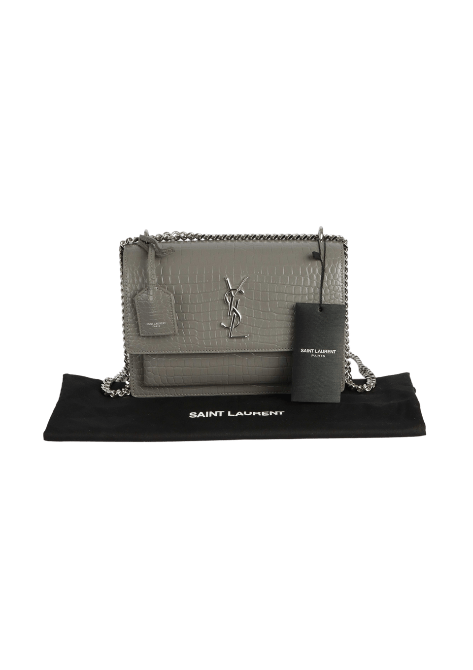 BOLSA SAINT LAURENT MEDIUM CROCO SUNSET BAG CINZA ORIGINAL – Gringa