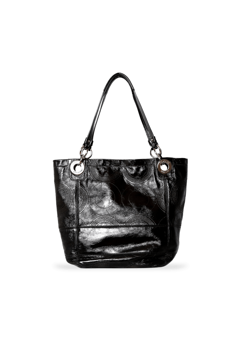 SIGNATURE PATENT LEATHER TOTE