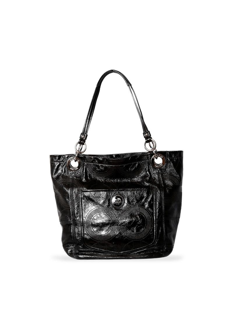 SIGNATURE PATENT LEATHER TOTE