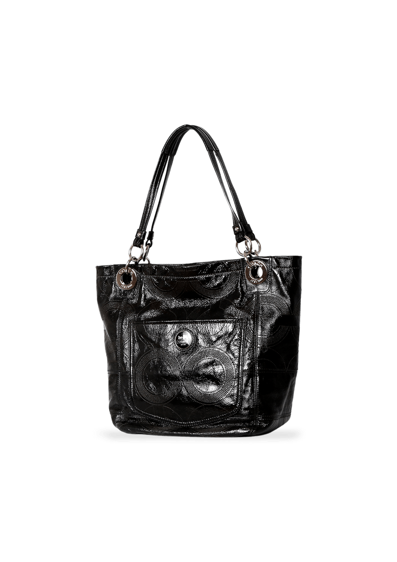 SIGNATURE PATENT LEATHER TOTE