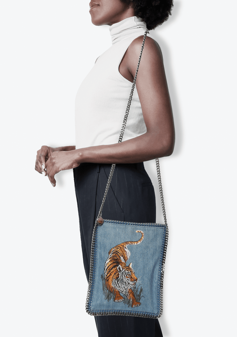 DENIM EMBROIDERED FALABELLA BAG