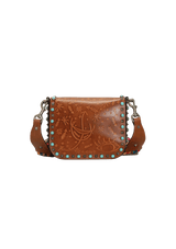 EMBOSSED GUITTAR ROLLING ROCKSTUD FLAP MESSENGER BAG