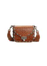 EMBOSSED GUITTAR ROLLING ROCKSTUD FLAP MESSENGER BAG