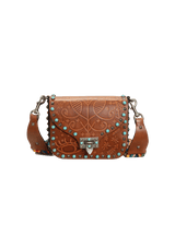 EMBOSSED GUITTAR ROLLING ROCKSTUD FLAP MESSENGER BAG