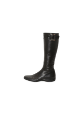 LEATHER BUCKLE FLAT BOOTS 35.5