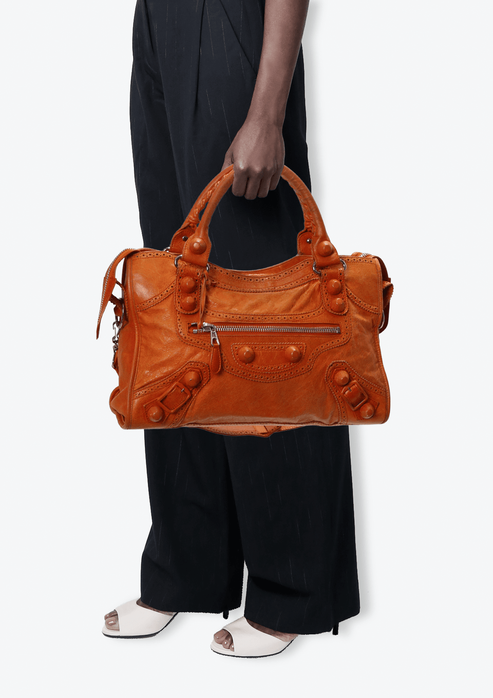 Bolsa Balenciaga Motocross Covered Brogues City Laranja Original