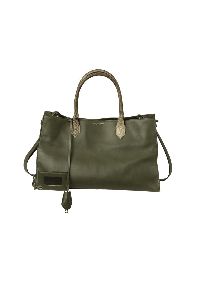 PADLOCK SNAKESKIN TOP HANDLE WORK TOTE