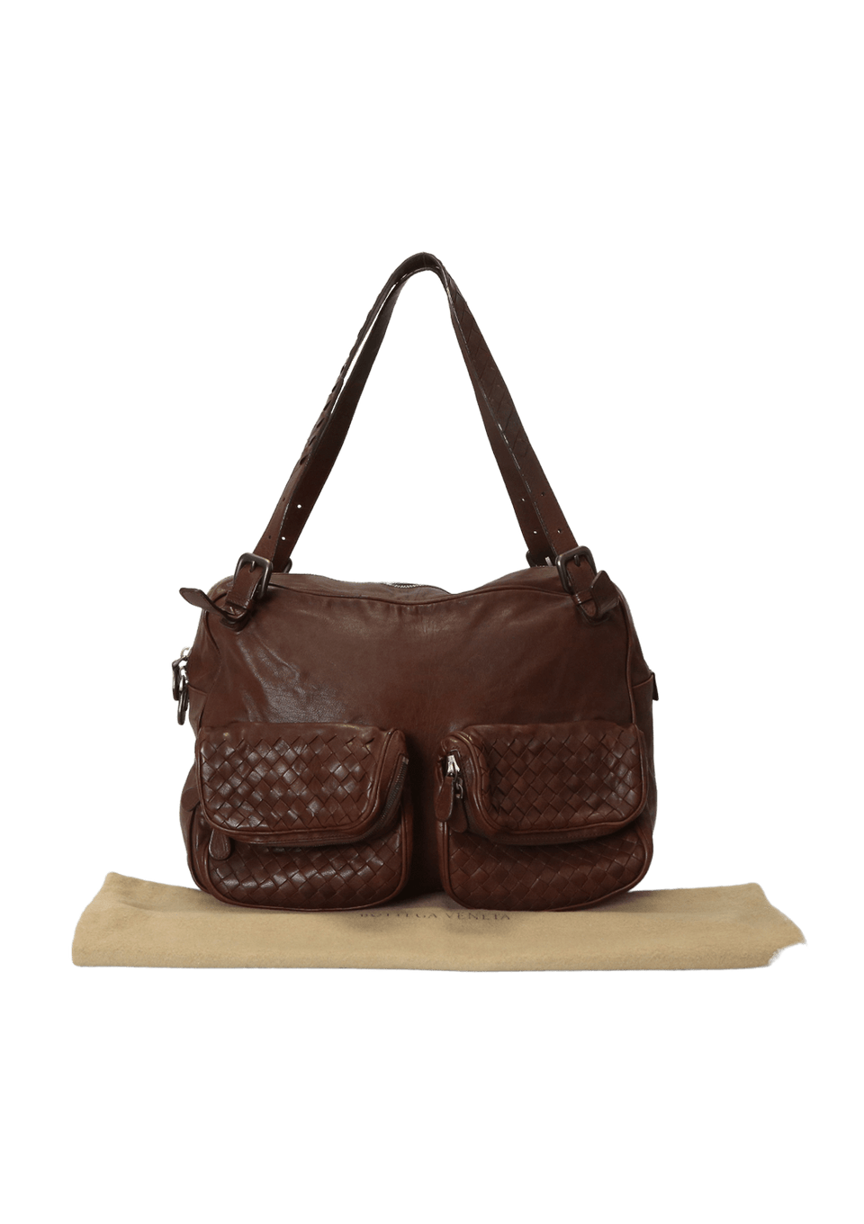 Bolsa Bottega Veneta Vintage Double Pocket Intrecciato Bag Marrom