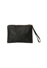 GRAIN CHECK LEATHER WRISTLET CLUTCH