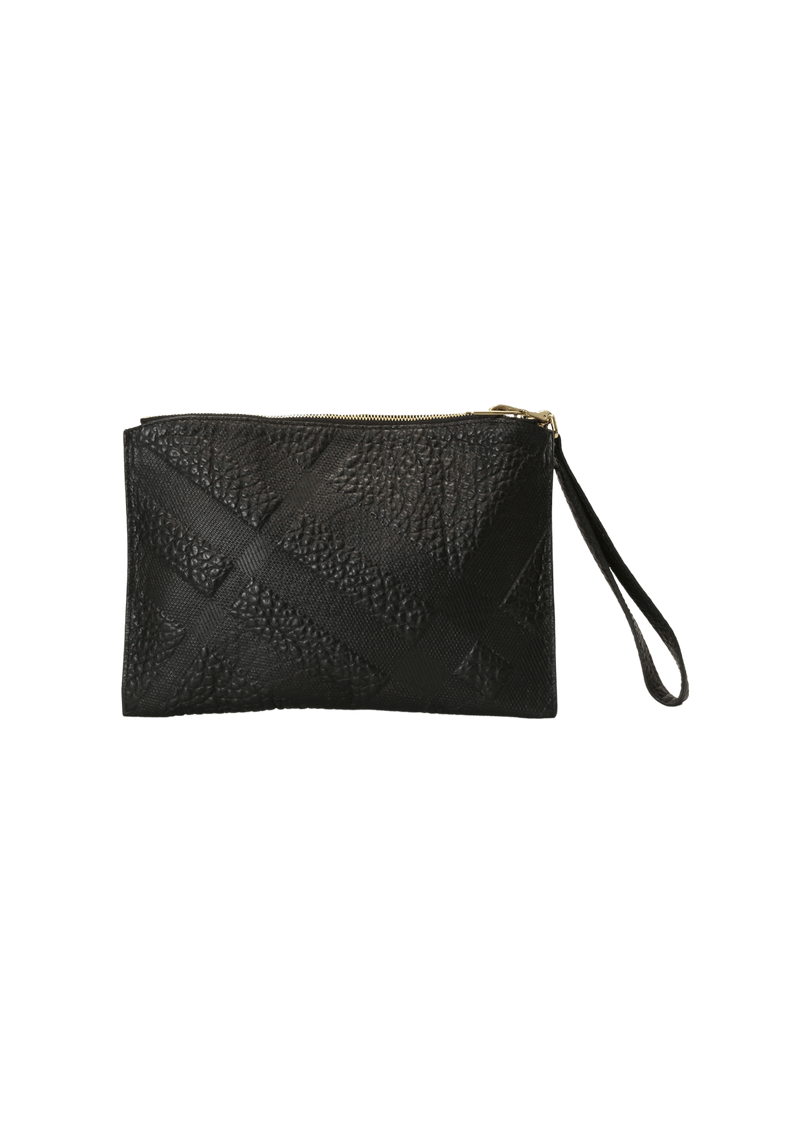 GRAIN CHECK LEATHER WRISTLET CLUTCH