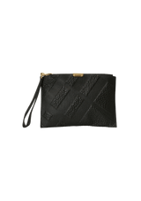 GRAIN CHECK LEATHER WRISTLET CLUTCH