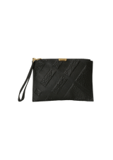 GRAIN CHECK LEATHER WRISTLET CLUTCH