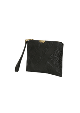 GRAIN CHECK LEATHER WRISTLET CLUTCH