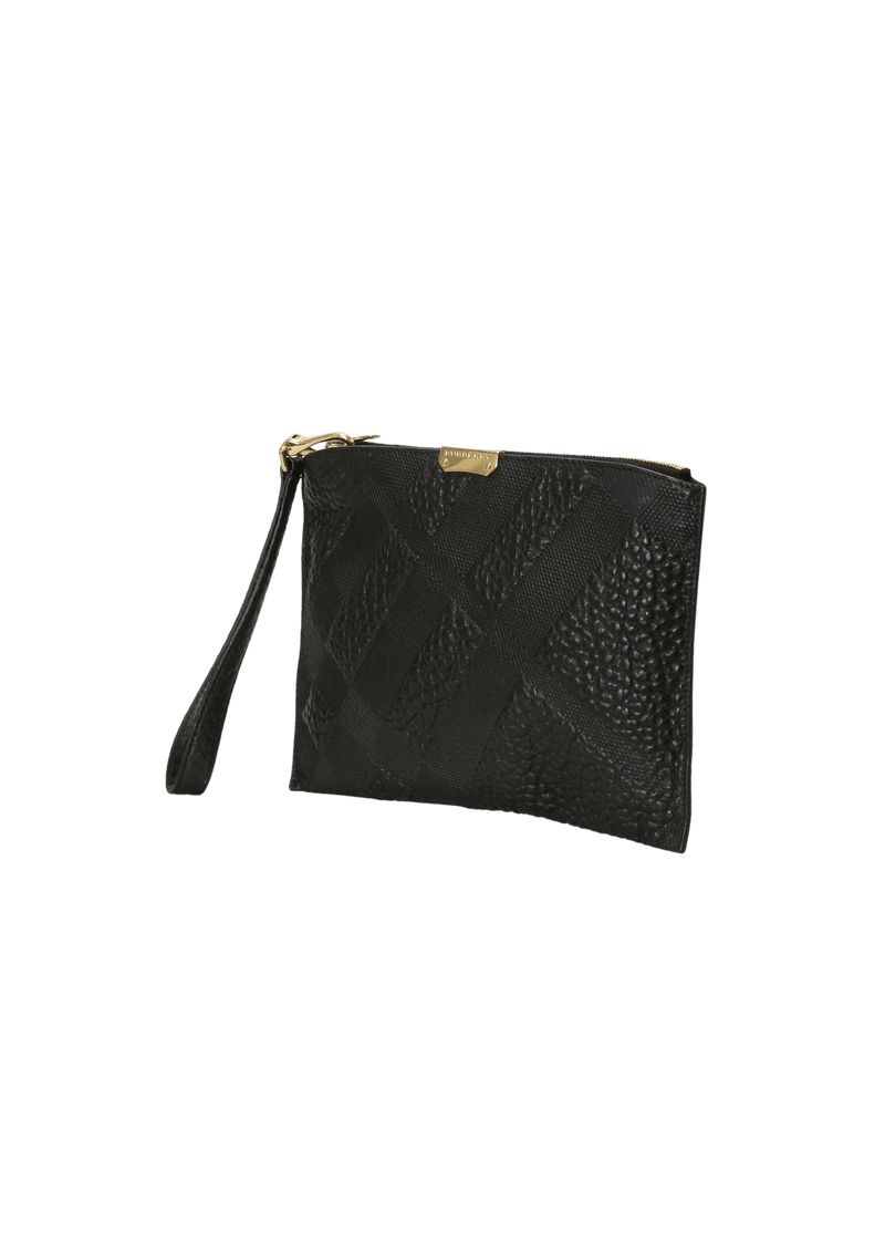 GRAIN CHECK LEATHER WRISTLET CLUTCH