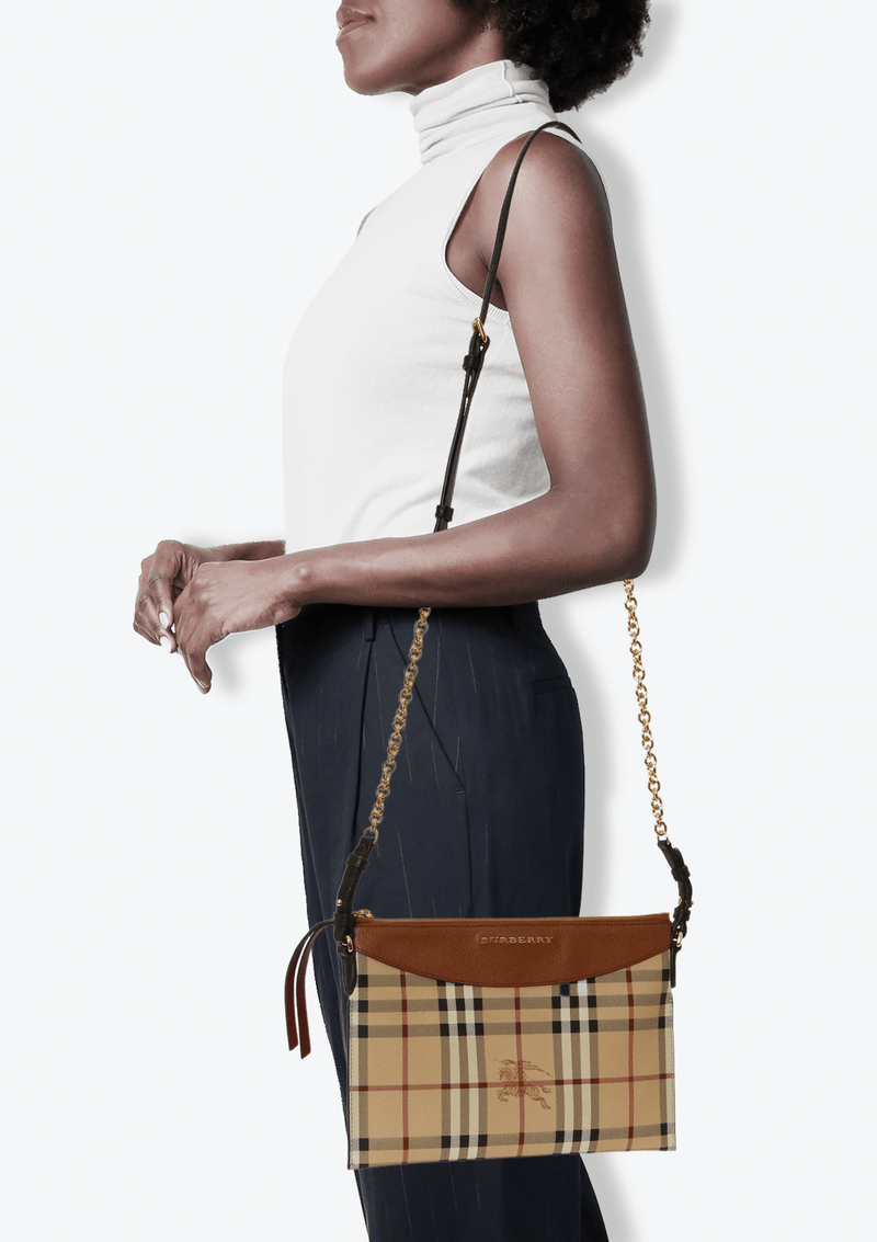 Bolsa Burberry Haymarket Check Crossbody Bege Original Gringa