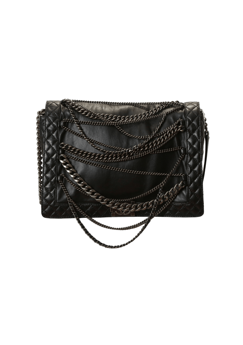 CALFSKIN ENCHAINED LARGE BOY FLAP BLACK