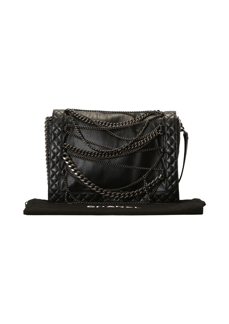 CALFSKIN ENCHAINED LARGE BOY FLAP BLACK