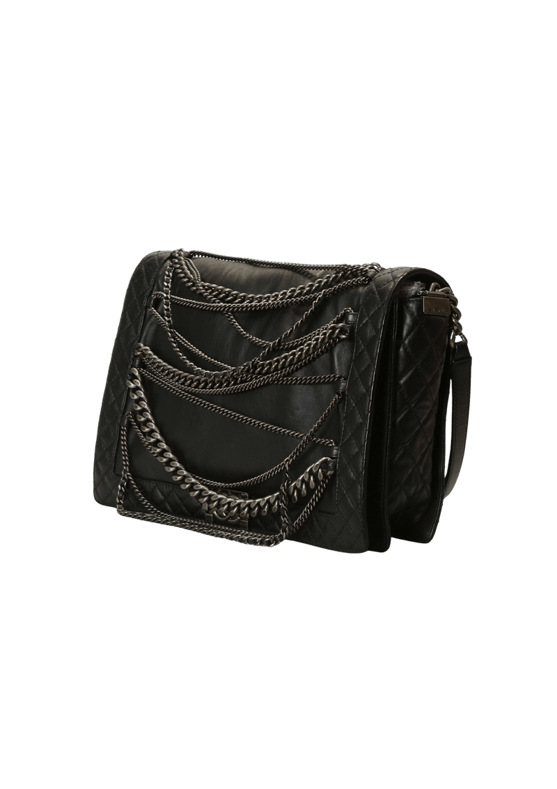 CALFSKIN ENCHAINED LARGE BOY FLAP BLACK