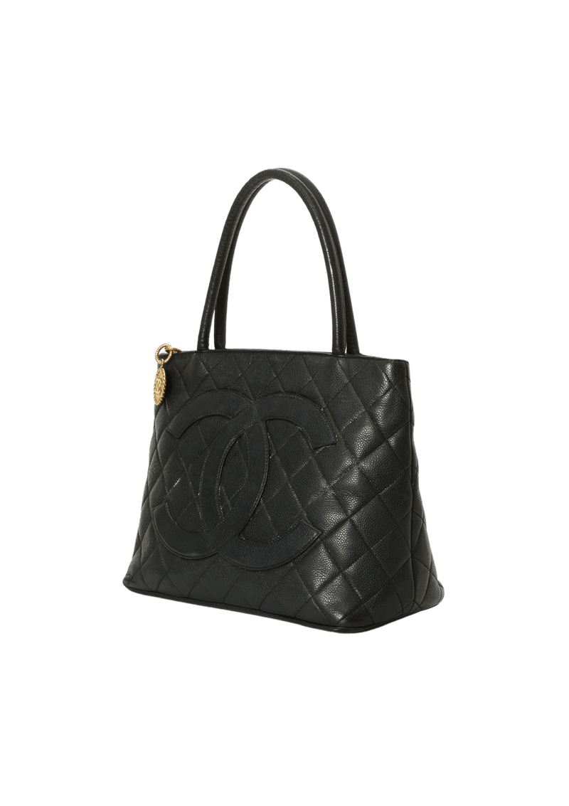 Bolsa Chanel Medallion Quilted Caviar Tote Preta Original Gringa