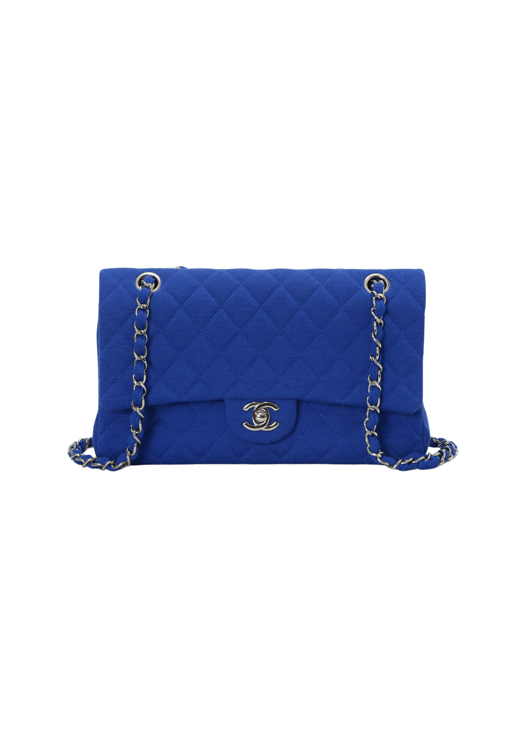 Bolsa Chanel Medium Classic Jersey Double Flap Bag Azul Original