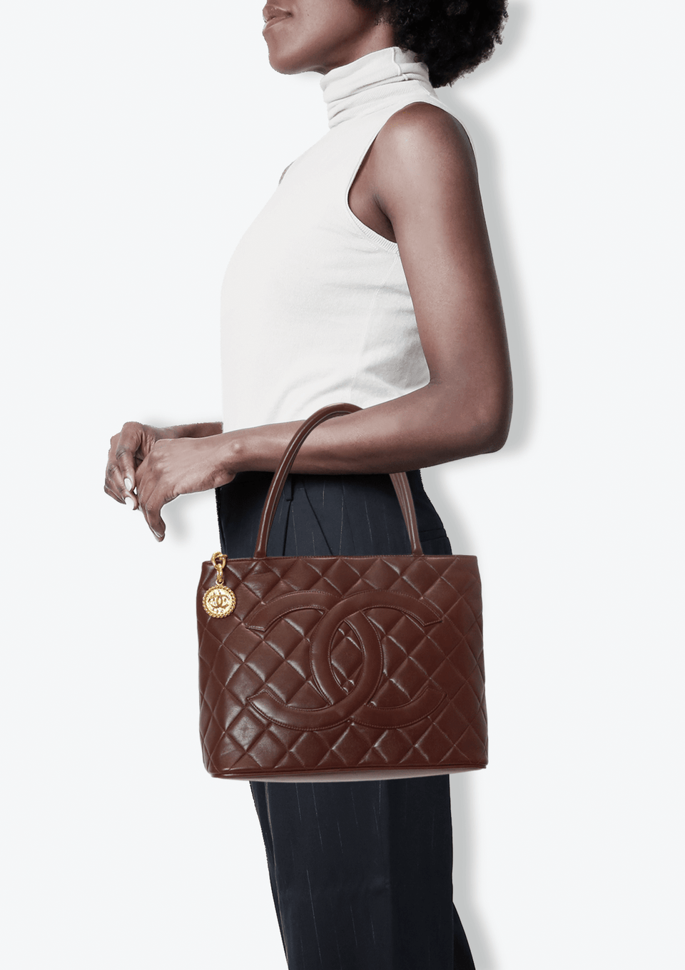 VINTAGE MEDALLION QUILTED LAMBSKIN TOTE