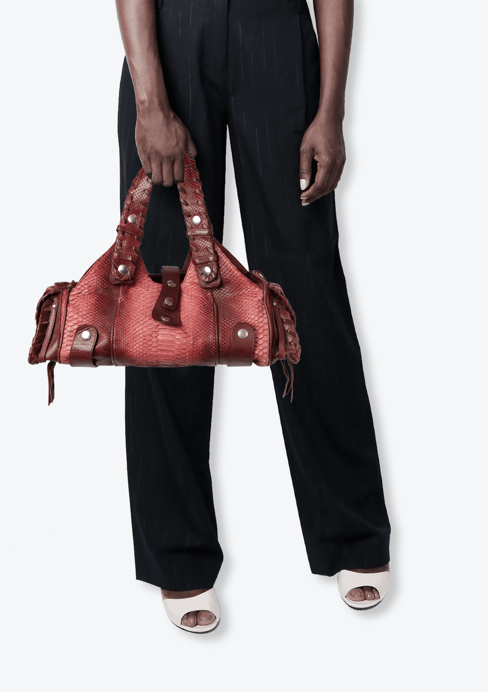 VINTAGE LEATHER TRIMMED SNAKESKIN BAG