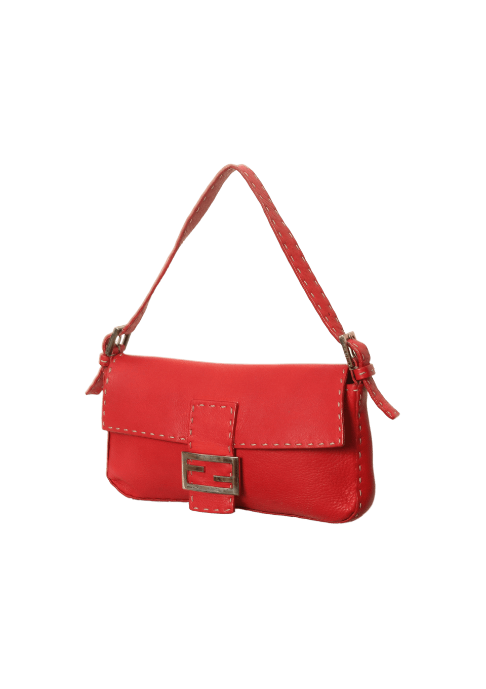 FENDI Selleria Baguette ハンドバッグ Bolsa Fendi Selleria Leather Baguette Vermelha Original – Gringa