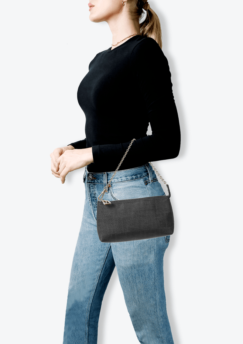 Bolsa Fendi Zucca Chain Pochette Preta Original Gringa