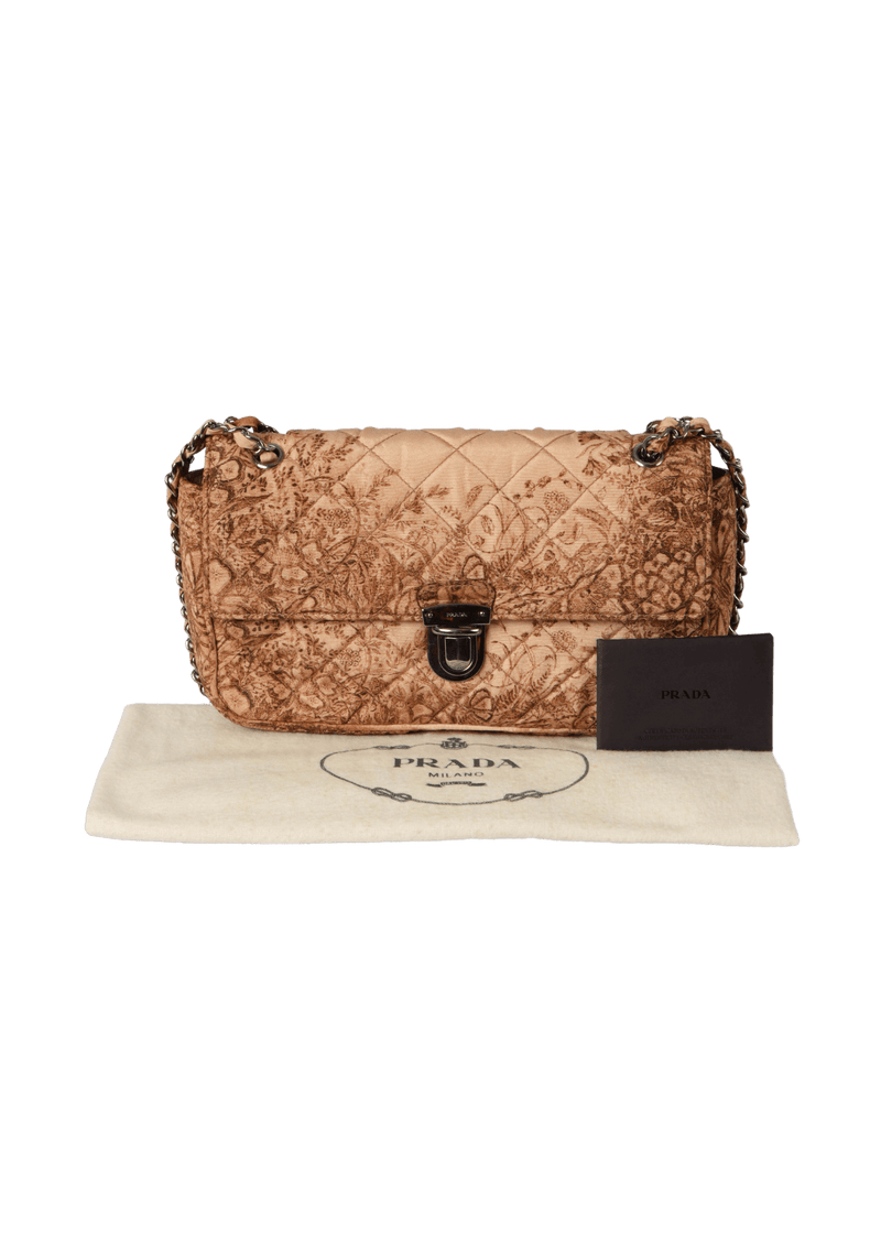 FLORAL PRINT QUILTED SILK FLAP BAG