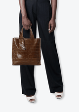 SMALL EMBOSSED CROCO LEATHER TOTE BAG