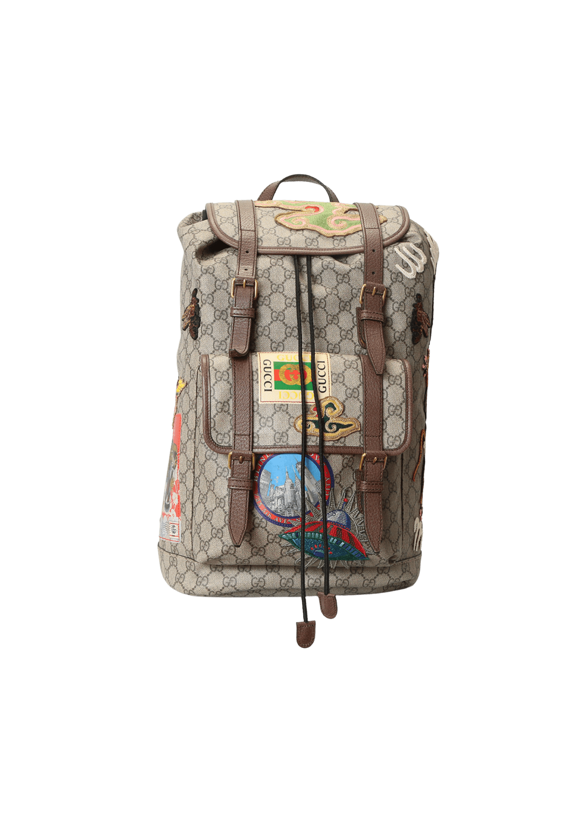 Bolsa Gucci GG Supreme Courrier Patches Backpack Bege Original