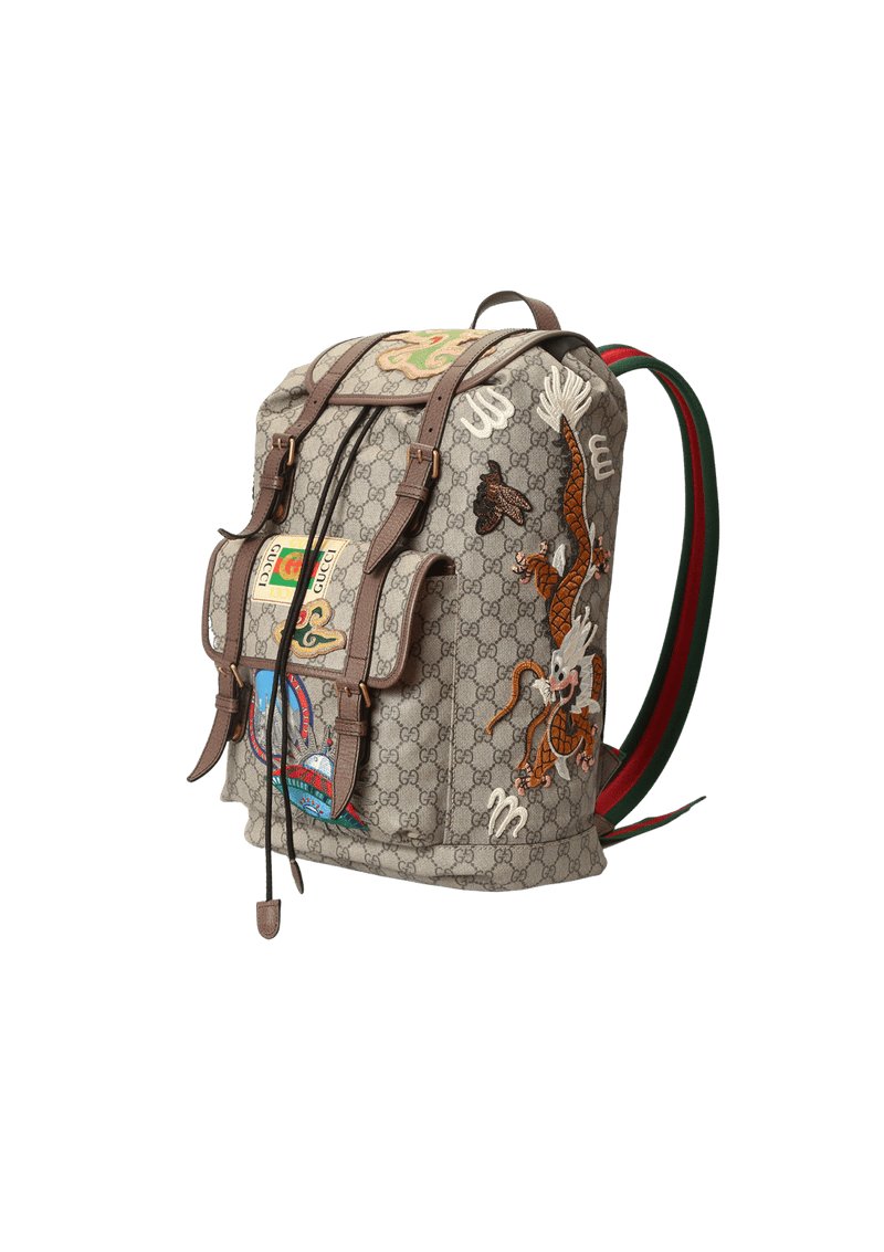 Bolsa Gucci GG Supreme Courrier Patches Backpack Bege Original