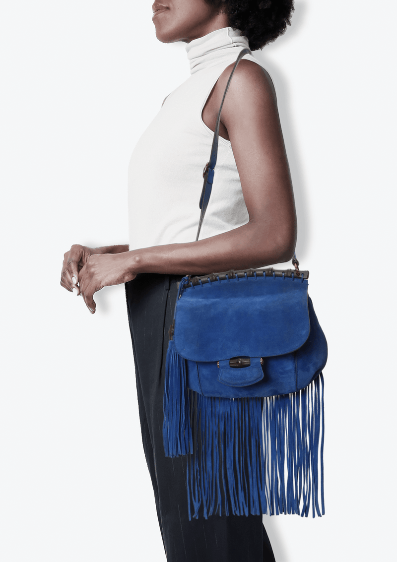 SUEDE FRINGE BAMBOO MESSENGER