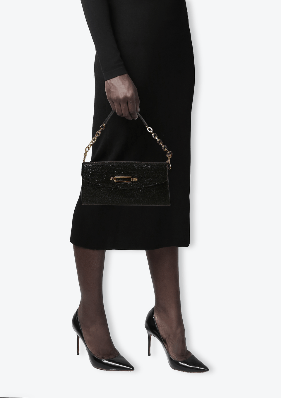 Bolsa Jimmy Choo Leather Glitter Clutch Preta Original – Gringa