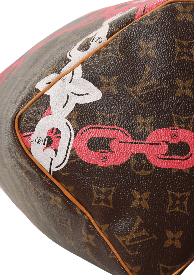 Speedy 30 Edition Flower Chain bag in brown monogram canvas Louis