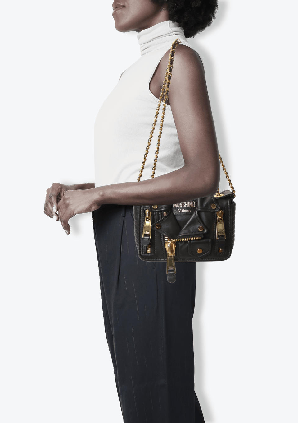 Bolsa Moschino Biker Jacket Bag Preta Original – Gringa