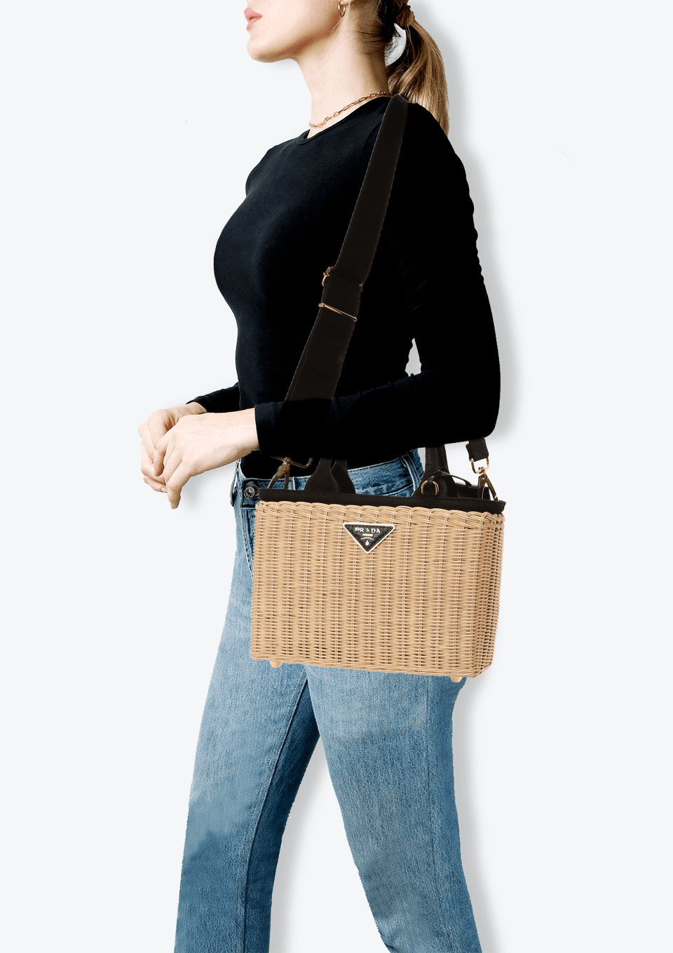 Bolsa Prada Canapa Trimmed Midollino Wicker Bege Original Bolsa Prada Canapa Trimmed Midollino Wicker Bege Original