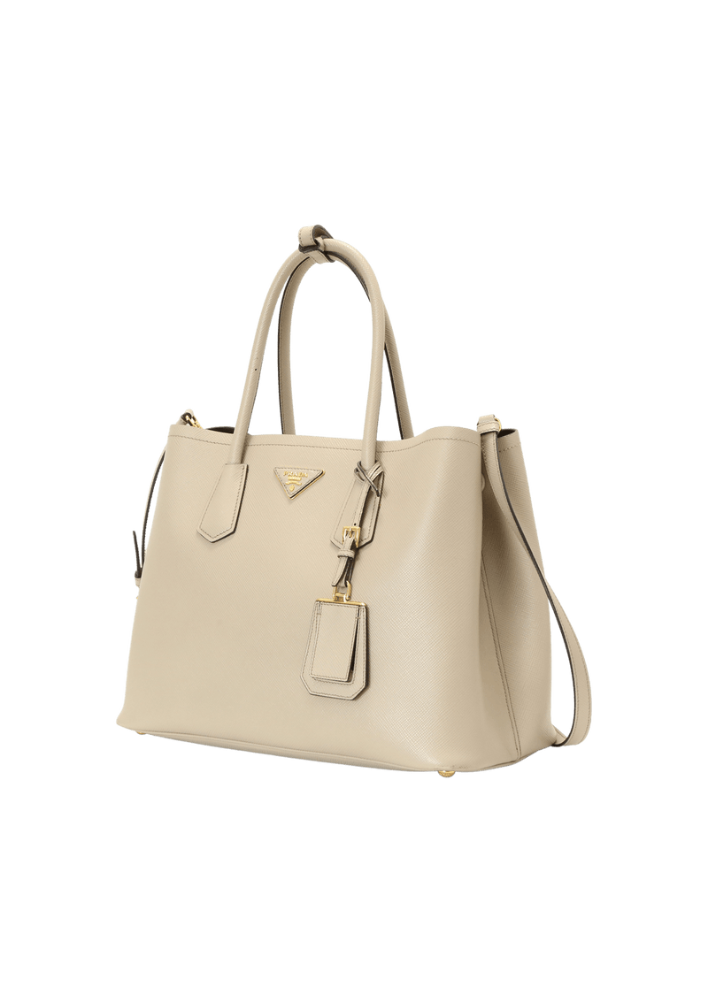 BOLSA PRADA LARGE SAFFIANO CUIR DOUBLE TOTE BEGE ORIGINAL – Gringa