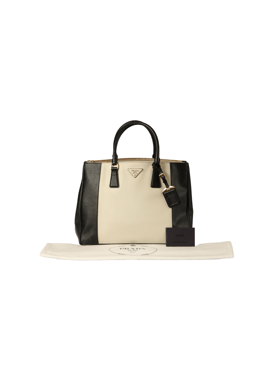 Bolsa Prada Saffiano Lux Double Zip Galleria Bicolor Preta