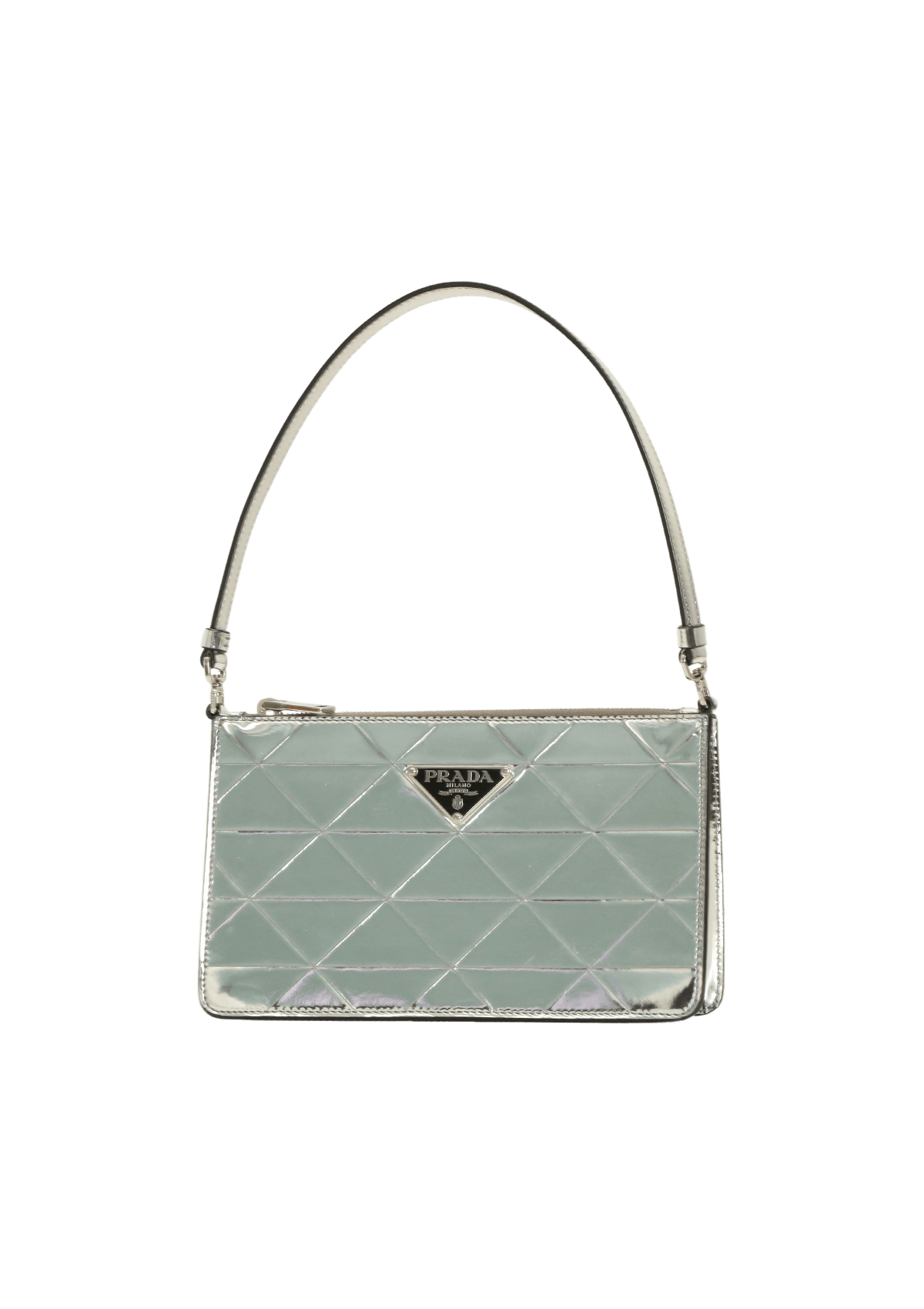 バッグ PRADA SILVER LEATHER LOGO MINI HAND BAG Bolsa Prada Silver Metallic Mini Bag Prata Original – Gringa