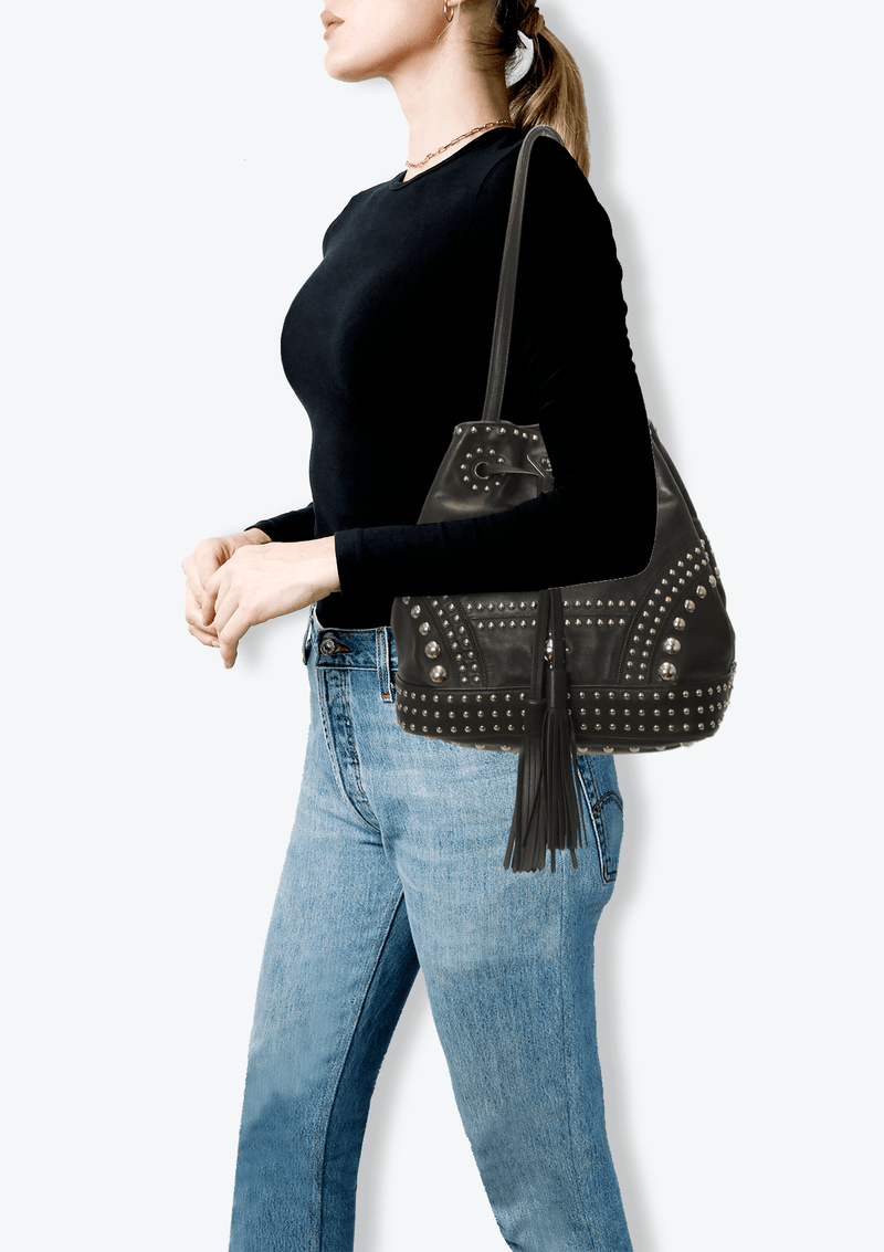 SOFT CALF STUDDED BUCKET BAG