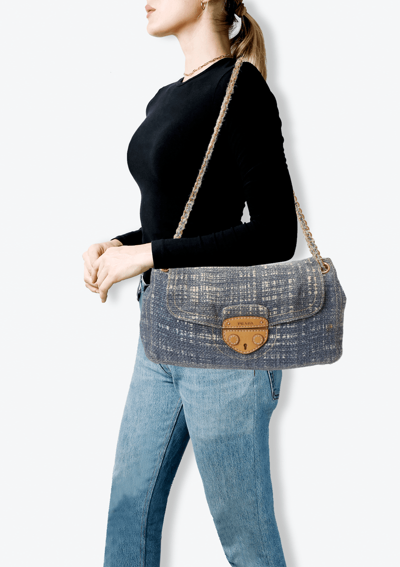 TWEED FLAP BAG DENIM