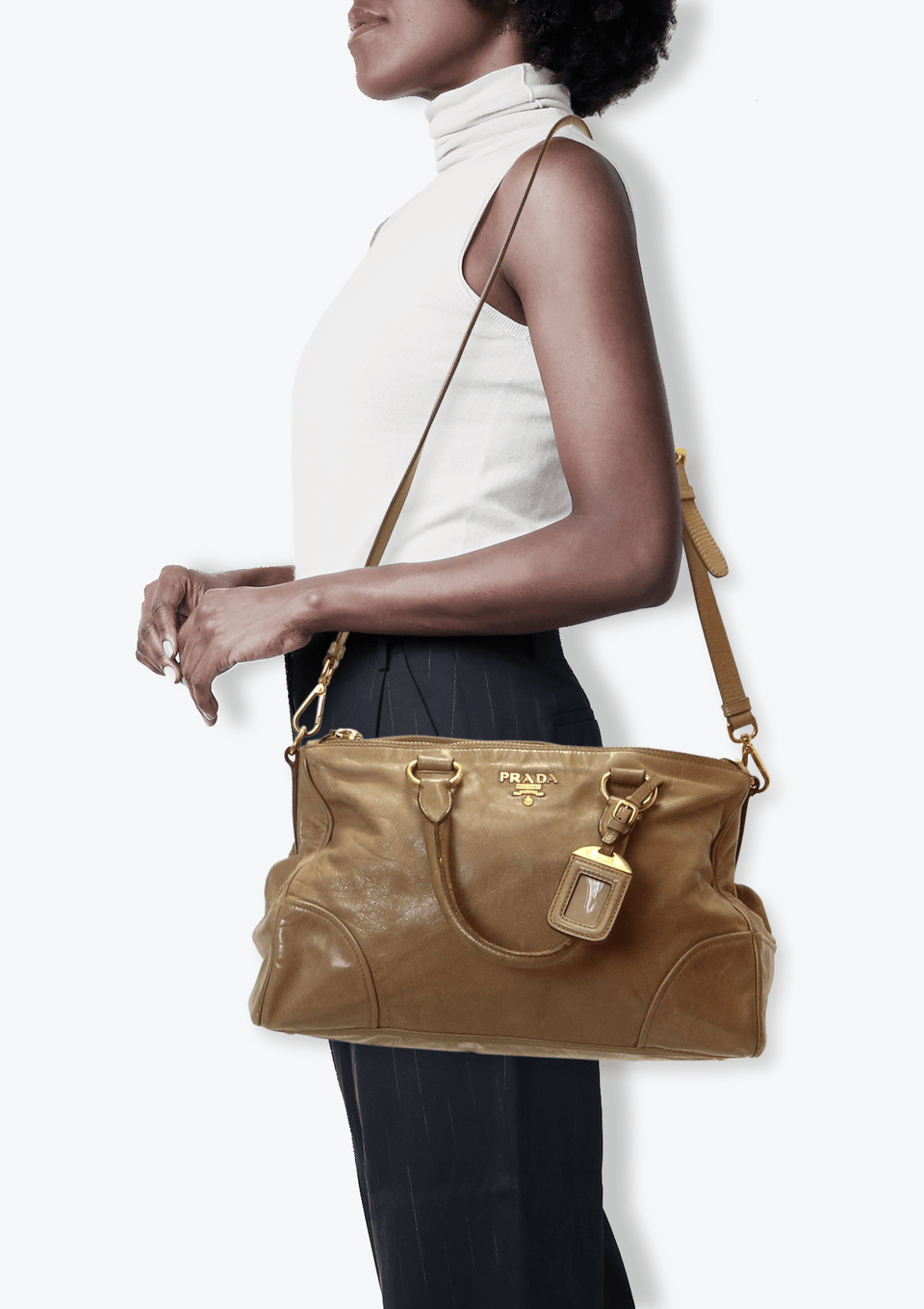 Bolsa Prada Vitello Double Zip Satchel Bege Original – Gringa