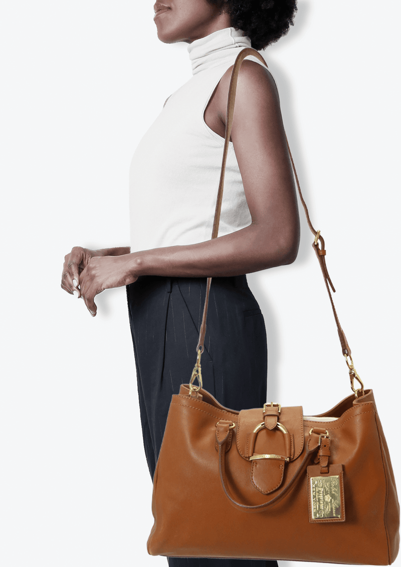 Bolsa Ralph Lauren Leather Buckle Bag Marrom Original Gringa