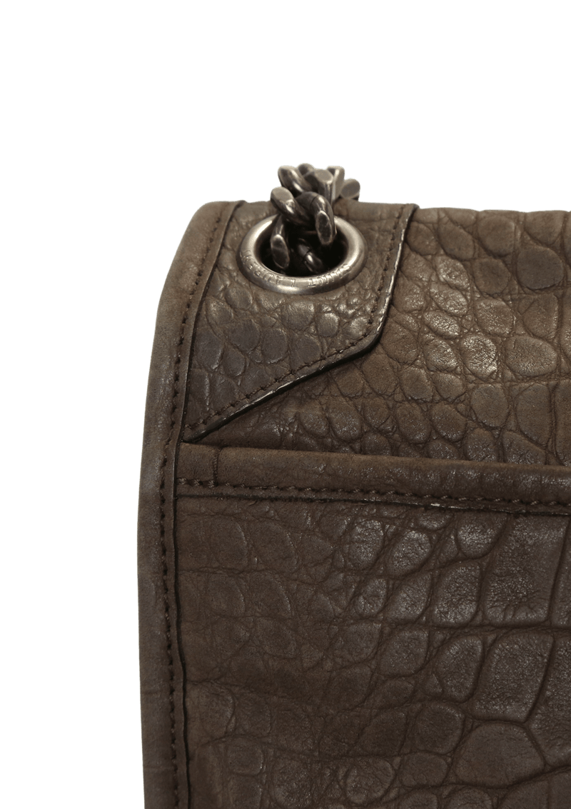 CROCODILE EMBOSSED NUBUCK MEDIUM NIKI BAG