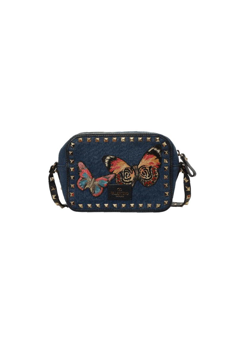 DENIM ROCKSTUD CAMERA BAG