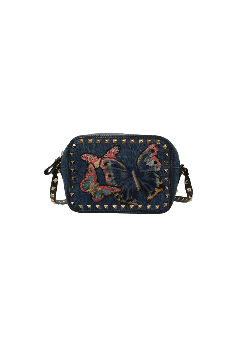 DENIM ROCKSTUD CAMERA BAG