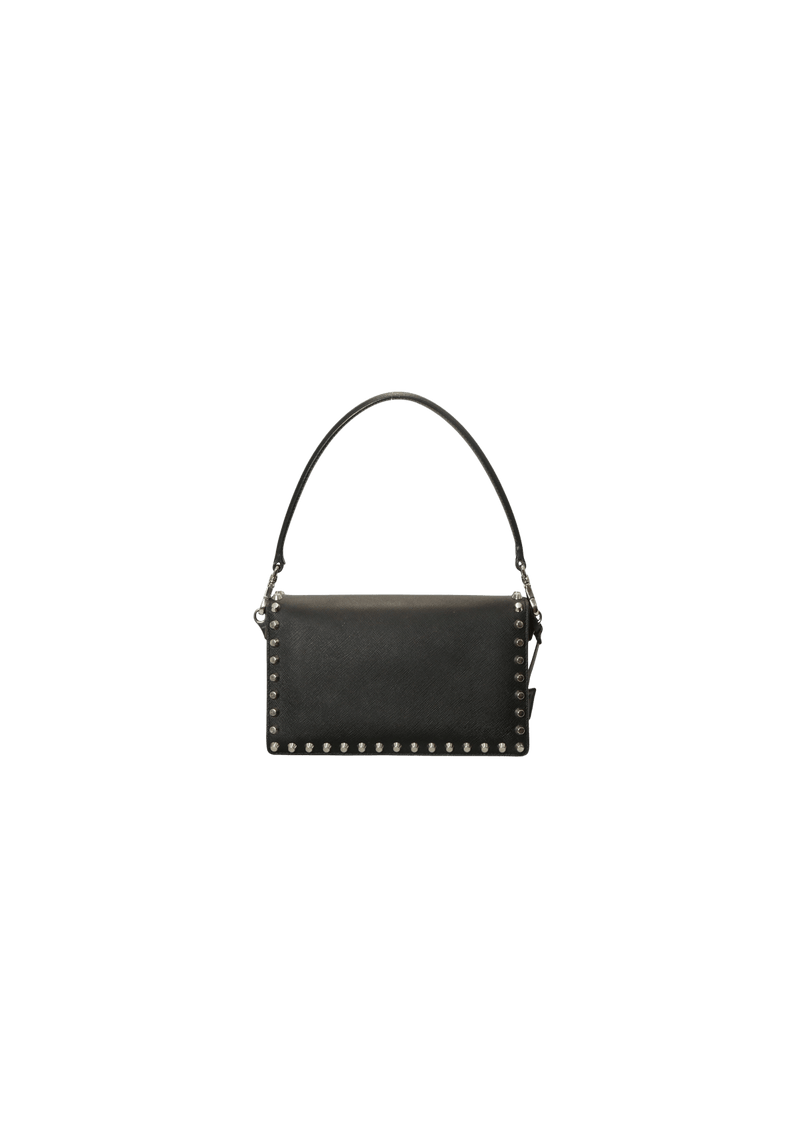 SAFFIANO STUDDED FLAP BAG