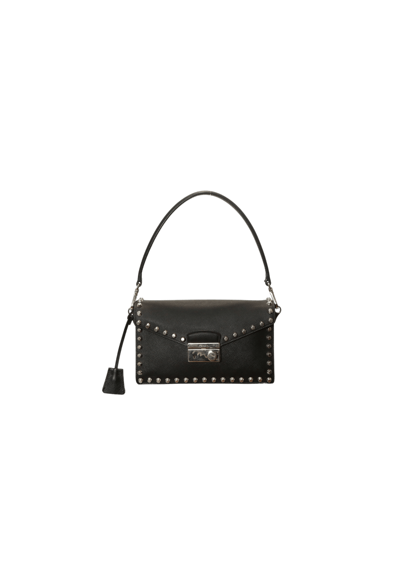 SAFFIANO STUDDED FLAP BAG