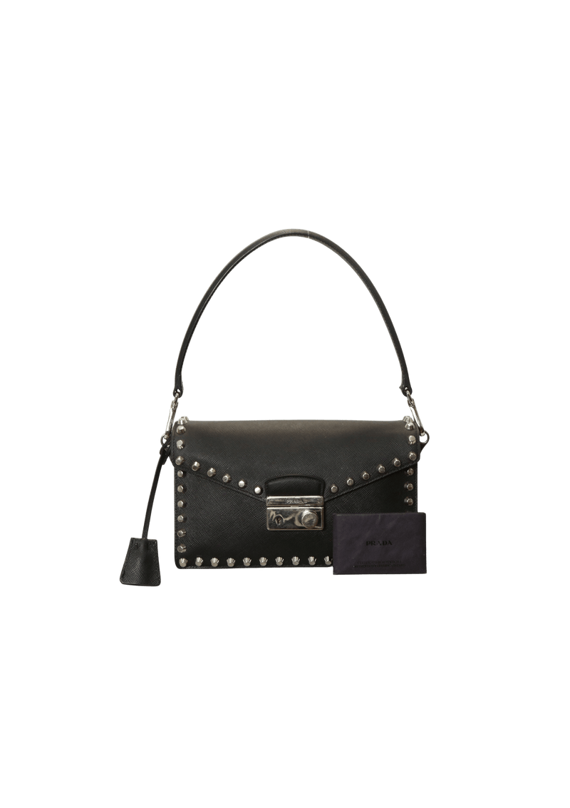 SAFFIANO STUDDED FLAP BAG